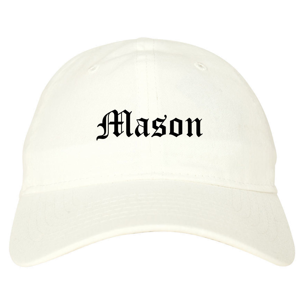 Mason Michigan MI Old English Mens Dad Hat Baseball Cap White