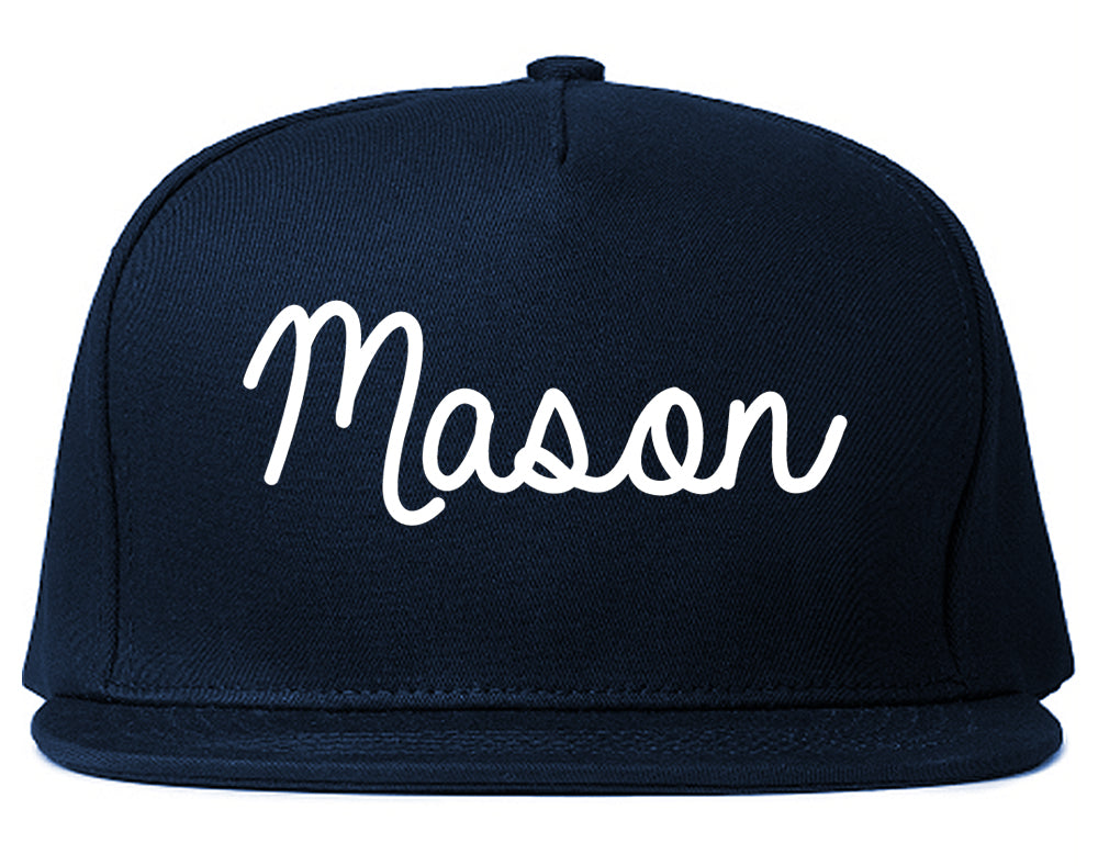 Mason Michigan MI Script Mens Snapback Hat Navy Blue