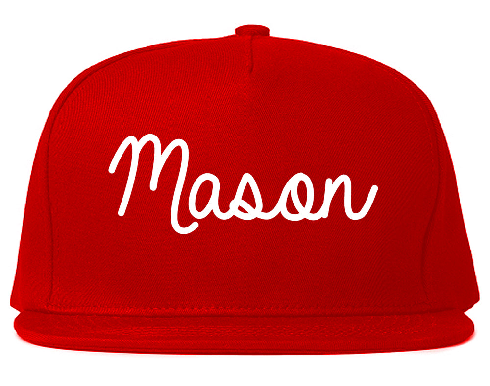Mason Michigan MI Script Mens Snapback Hat Red