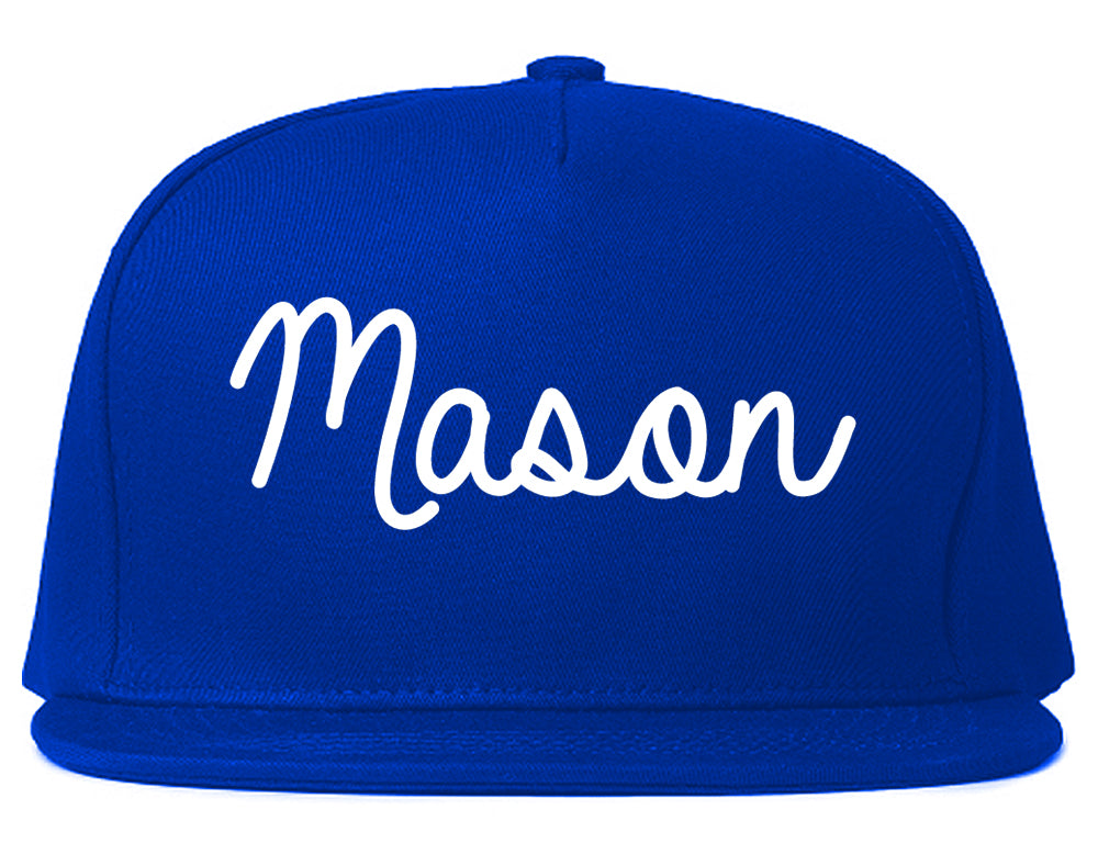Mason Michigan MI Script Mens Snapback Hat Royal Blue