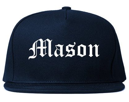 Mason Ohio OH Old English Mens Snapback Hat Navy Blue