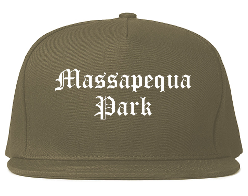 Massapequa Park New York NY Old English Mens Snapback Hat Grey