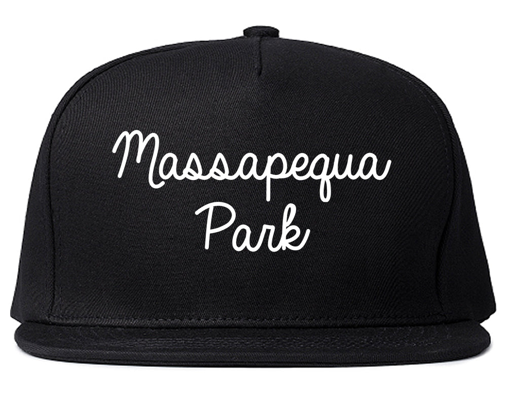 Massapequa Park New York NY Script Mens Snapback Hat Black