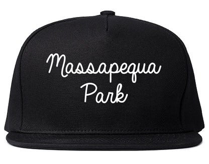 Massapequa Park New York NY Script Mens Snapback Hat Black