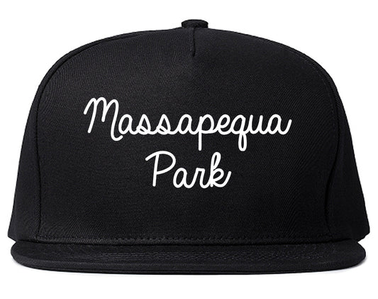 Massapequa Park New York NY Script Mens Snapback Hat Black
