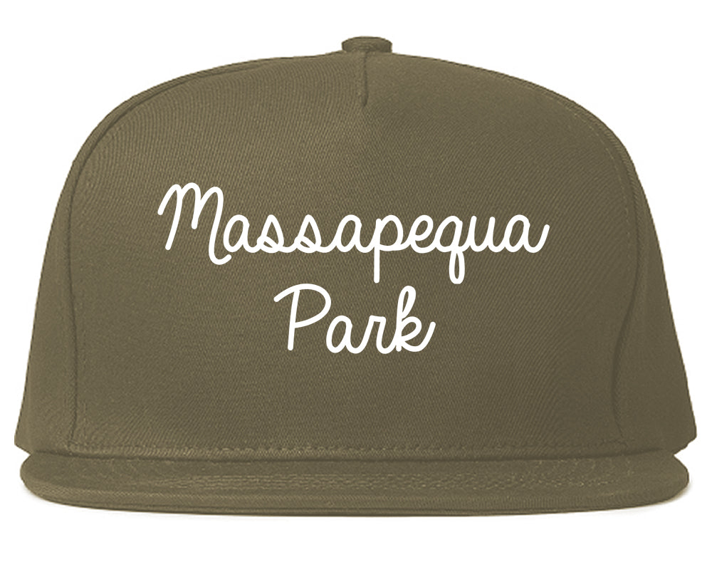Massapequa Park New York NY Script Mens Snapback Hat Grey