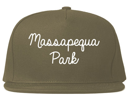 Massapequa Park New York NY Script Mens Snapback Hat Grey