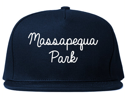 Massapequa Park New York NY Script Mens Snapback Hat Navy Blue