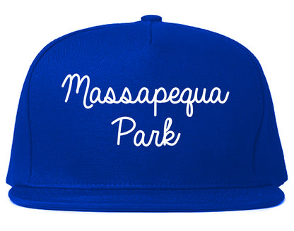 Massapequa Park New York NY Script Mens Snapback Hat Royal Blue