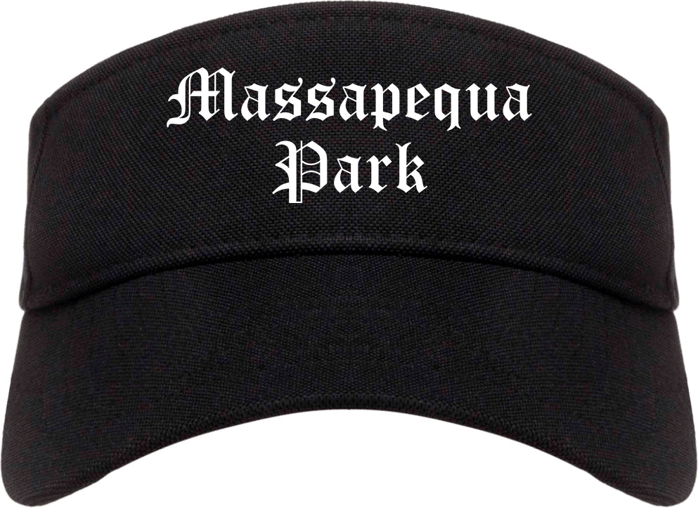 Massapequa Park New York NY Old English Mens Visor Cap Hat Black