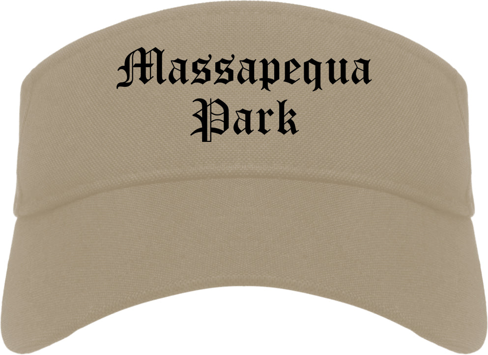 Massapequa Park New York NY Old English Mens Visor Cap Hat Khaki