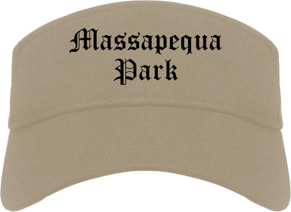 Massapequa Park New York NY Old English Mens Visor Cap Hat Khaki