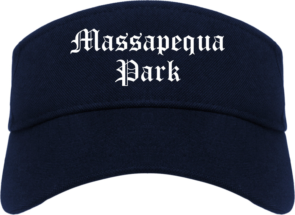 Massapequa Park New York NY Old English Mens Visor Cap Hat Navy Blue
