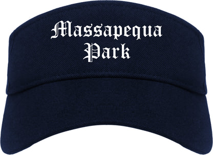 Massapequa Park New York NY Old English Mens Visor Cap Hat Navy Blue