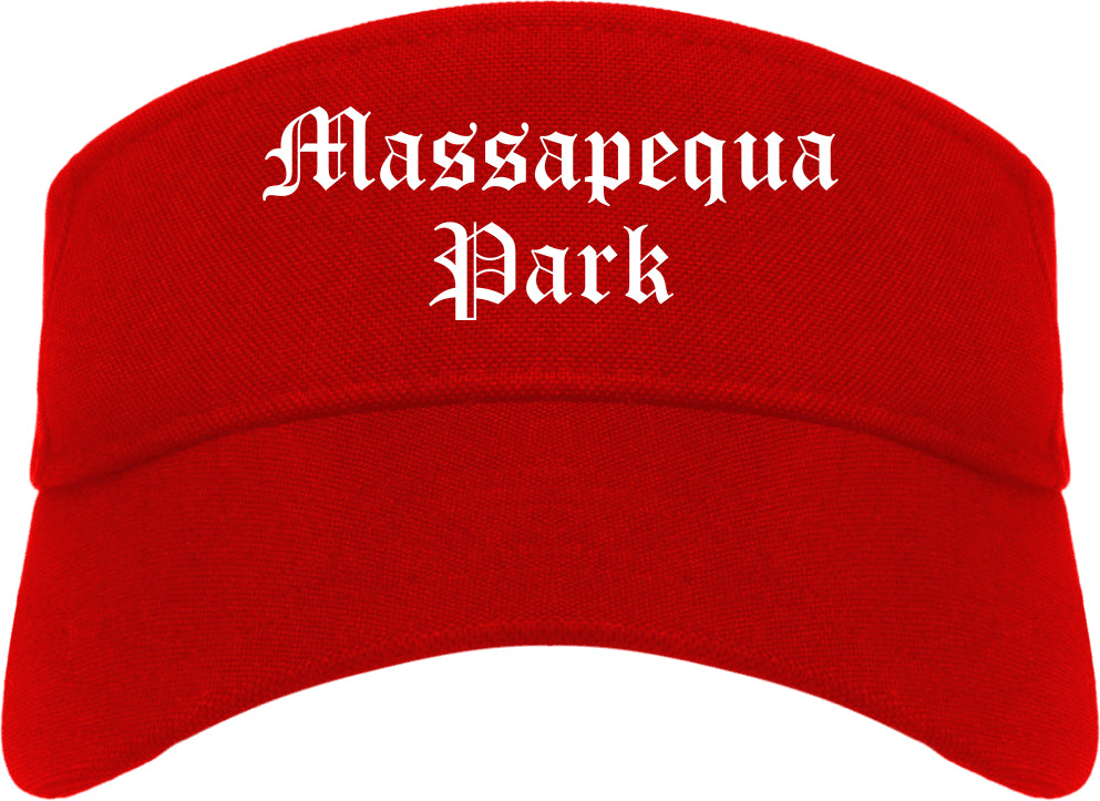 Massapequa Park New York NY Old English Mens Visor Cap Hat Red