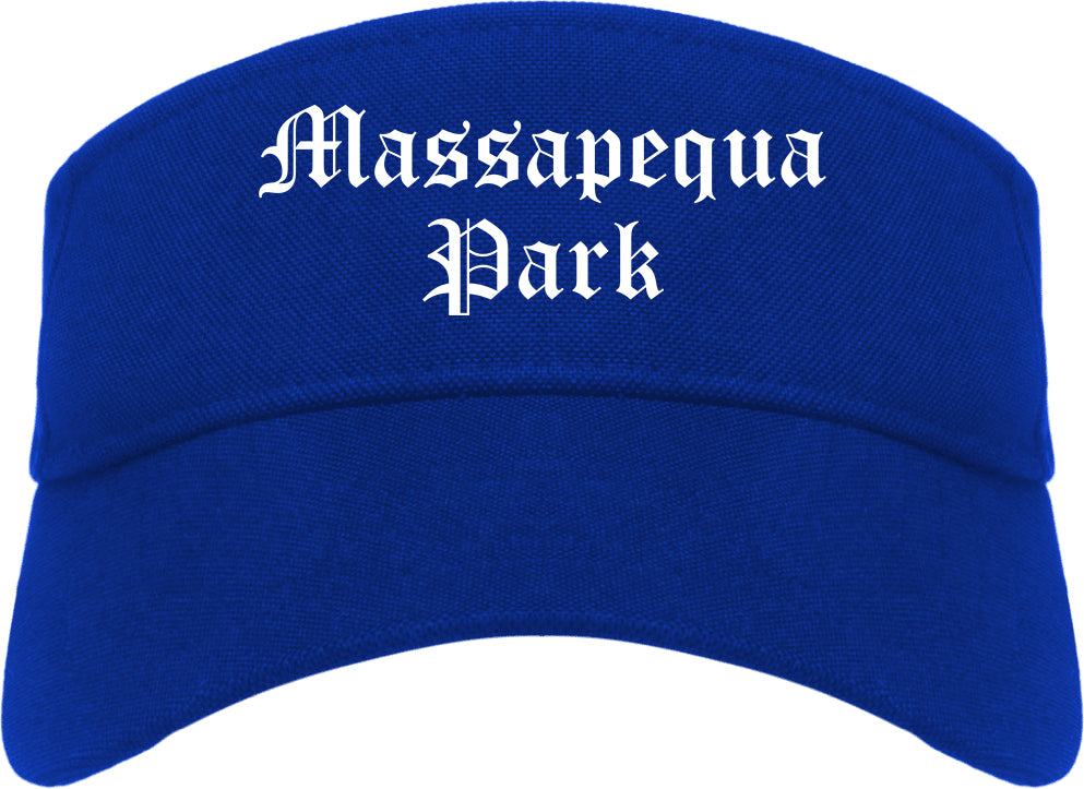 Massapequa Park New York NY Old English Mens Visor Cap Hat Royal Blue