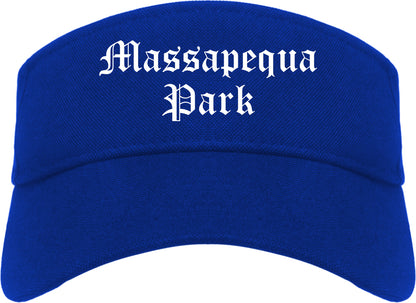 Massapequa Park New York NY Old English Mens Visor Cap Hat Royal Blue