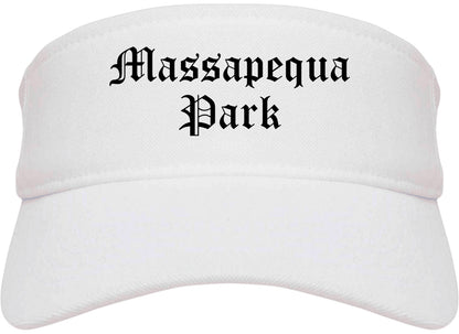 Massapequa Park New York NY Old English Mens Visor Cap Hat White