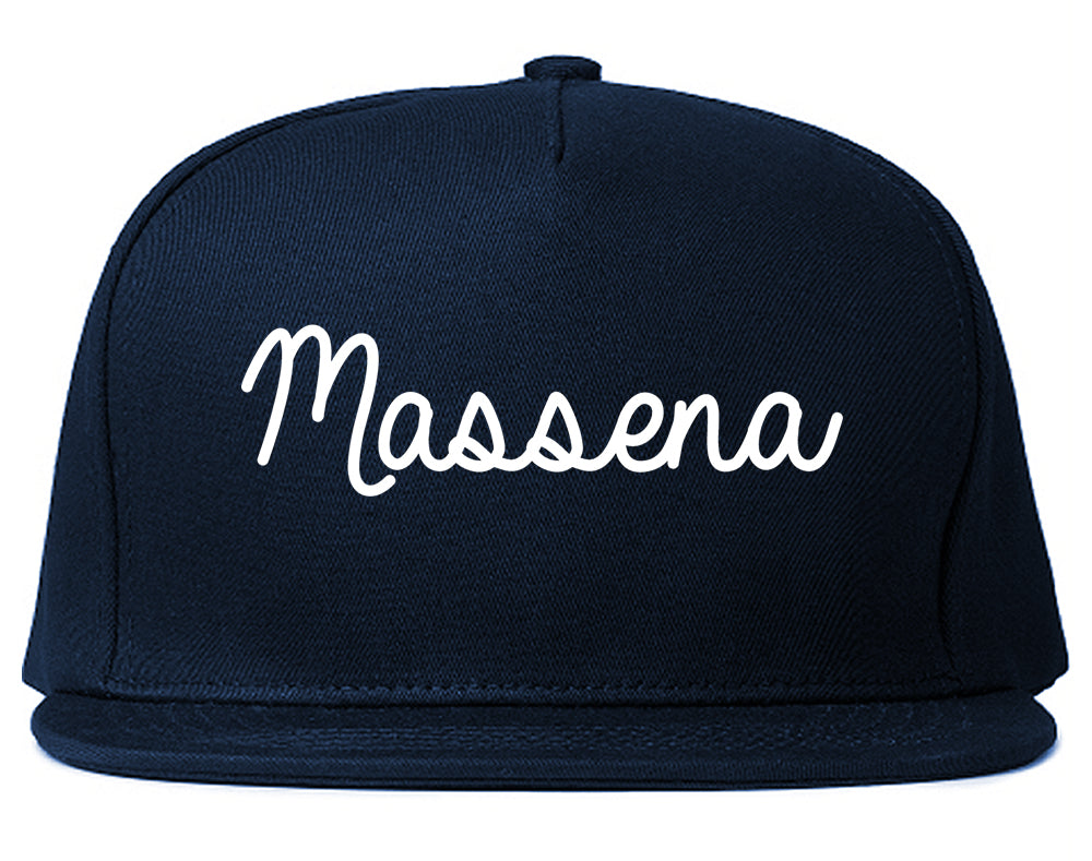 Massena New York NY Script Mens Snapback Hat Navy Blue