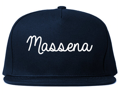 Massena New York NY Script Mens Snapback Hat Navy Blue