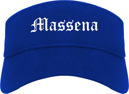 Massena New York NY Old English Mens Visor Cap Hat Royal Blue