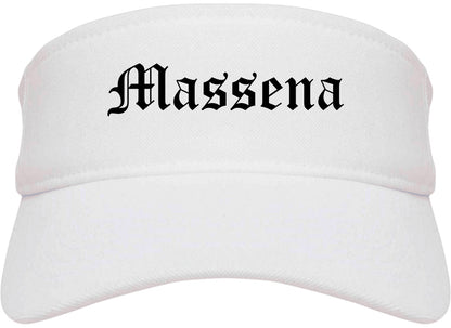 Massena New York NY Old English Mens Visor Cap Hat White