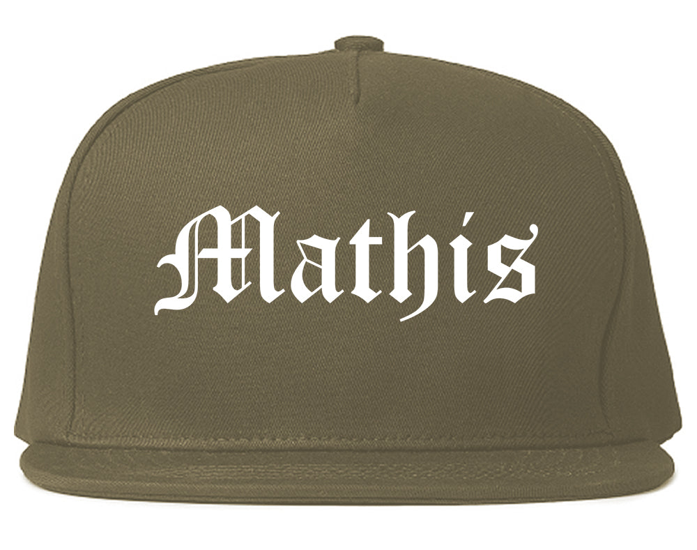 Mathis Texas TX Old English Mens Snapback Hat Grey