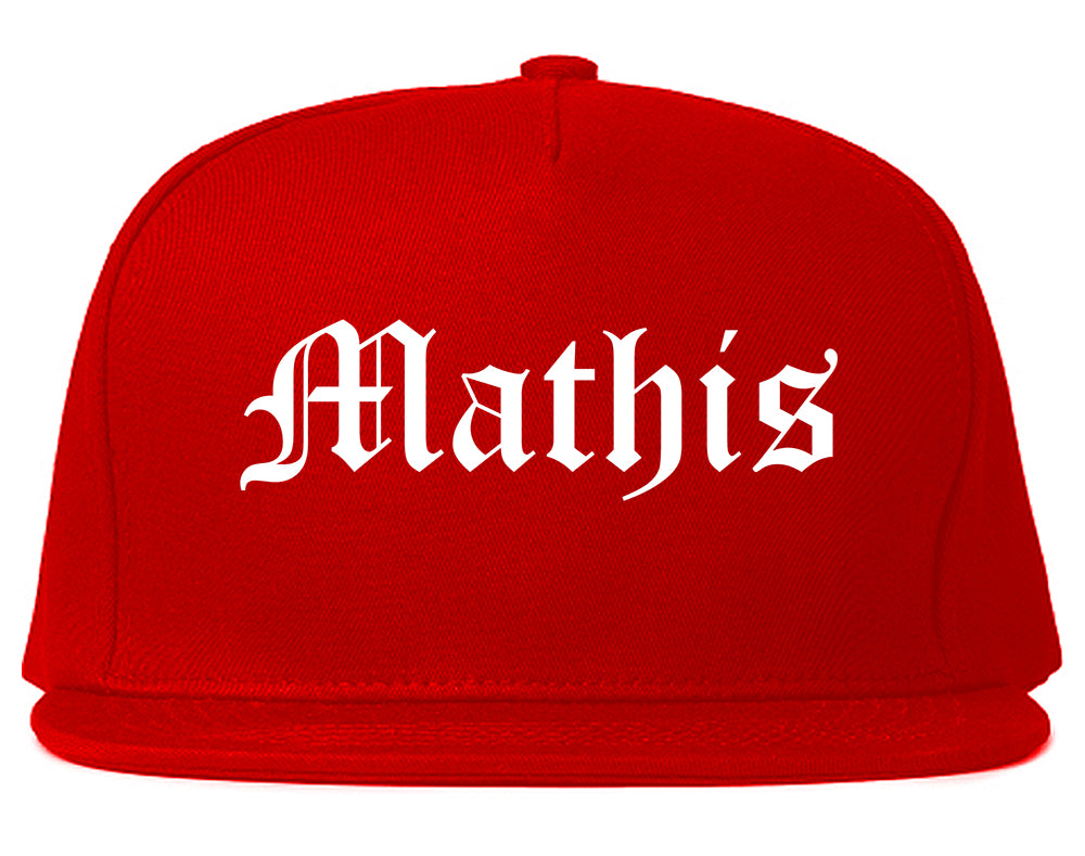 Mathis Texas TX Old English Mens Snapback Hat Red