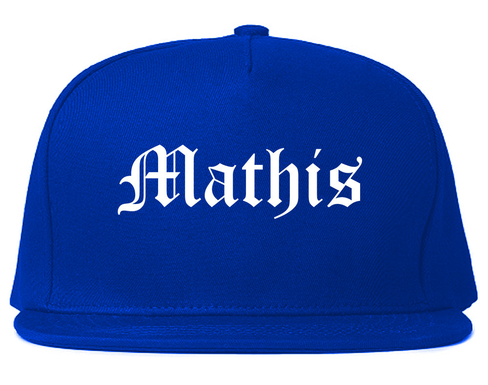 Mathis Texas TX Old English Mens Snapback Hat Royal Blue