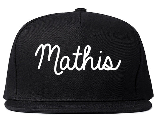 Mathis Texas TX Script Mens Snapback Hat Black