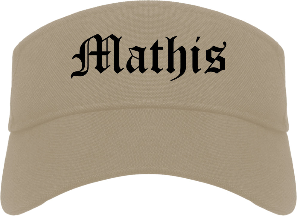 Mathis Texas TX Old English Mens Visor Cap Hat Khaki