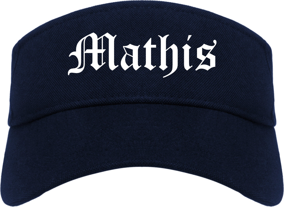 Mathis Texas TX Old English Mens Visor Cap Hat Navy Blue