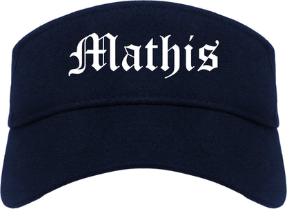 Mathis Texas TX Old English Mens Visor Cap Hat Navy Blue