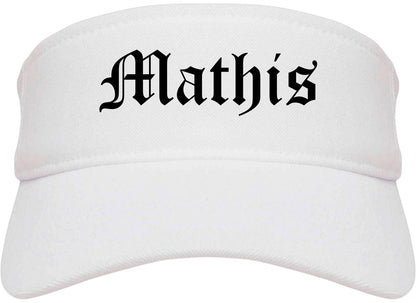 Mathis Texas TX Old English Mens Visor Cap Hat White