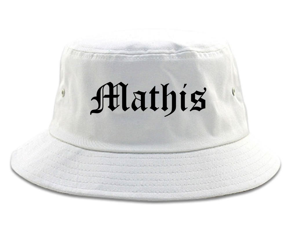 Mathis Texas TX Old English Mens Bucket Hat White