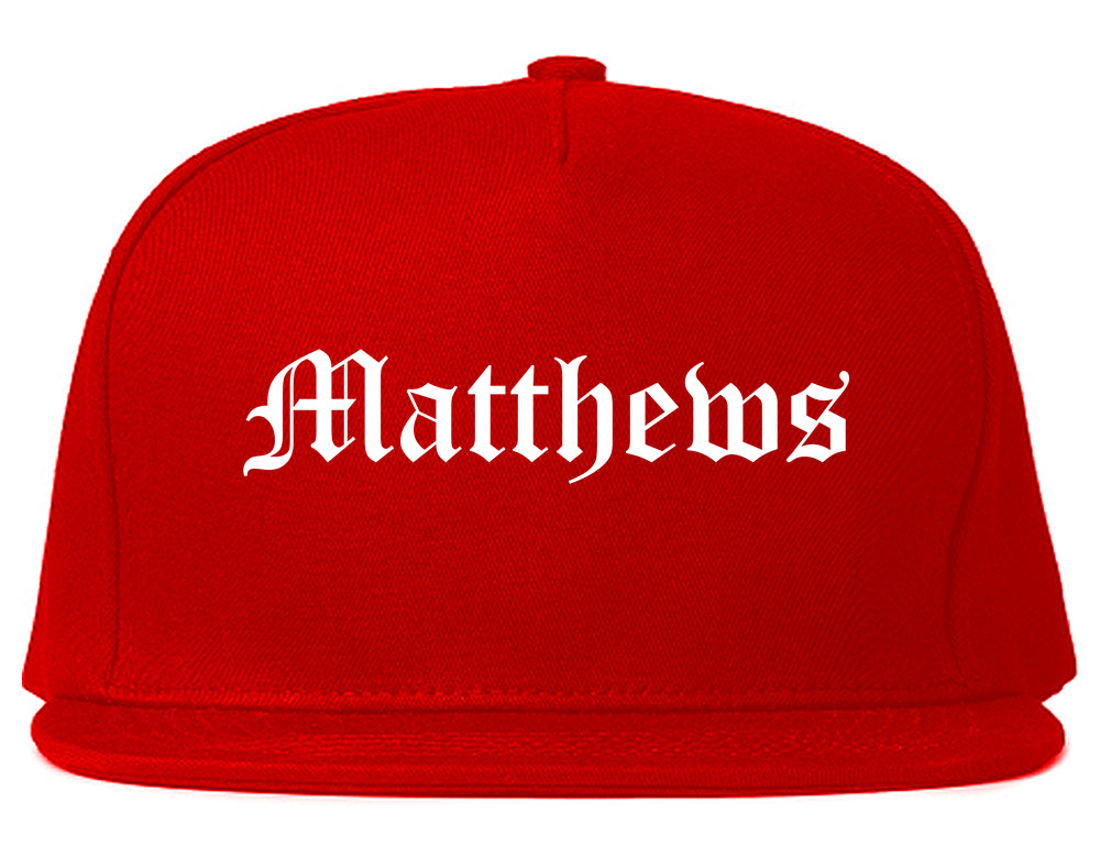 Matthews North Carolina NC Old English Mens Snapback Hat Red