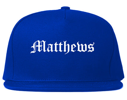 Matthews North Carolina NC Old English Mens Snapback Hat Royal Blue