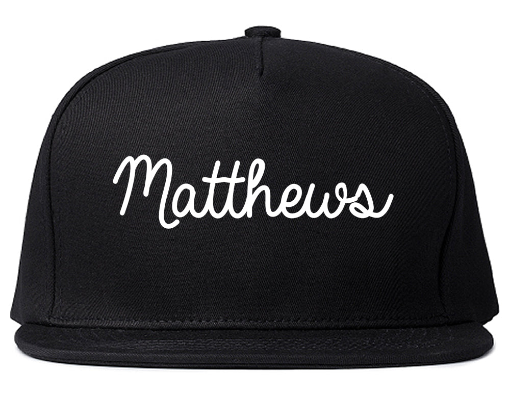 Matthews North Carolina NC Script Mens Snapback Hat Black