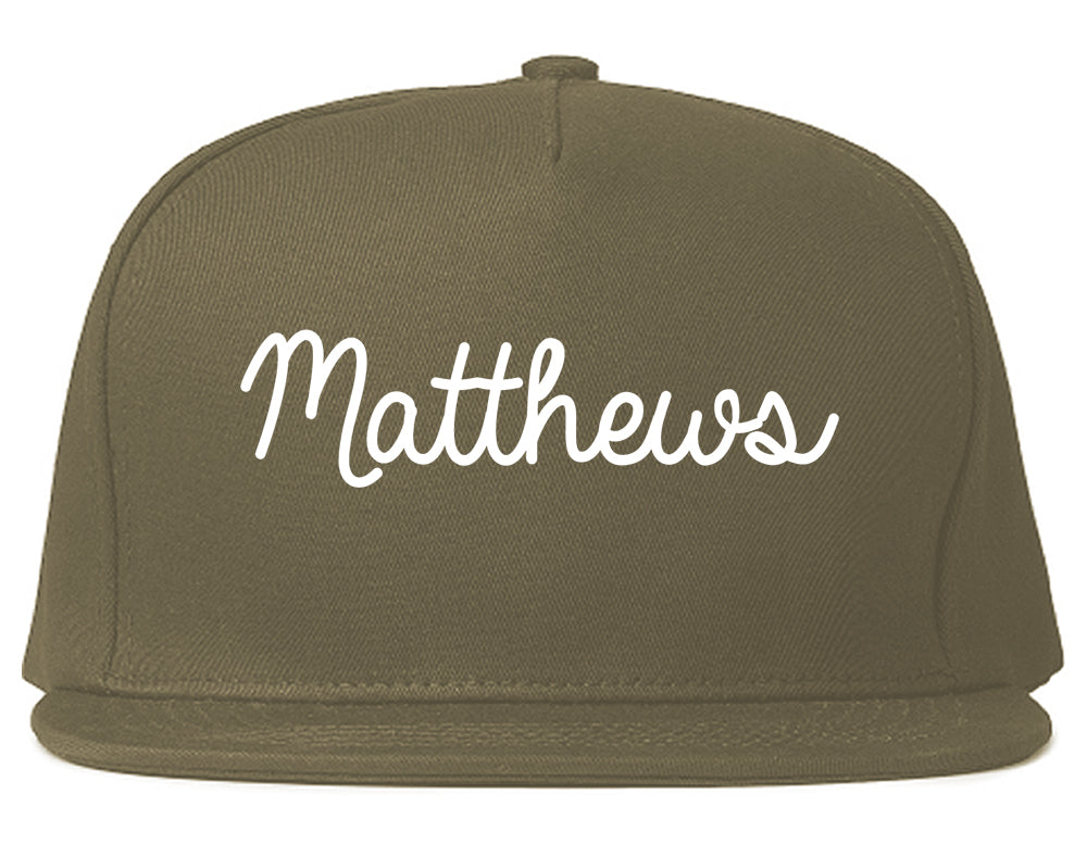 Matthews North Carolina NC Script Mens Snapback Hat Grey