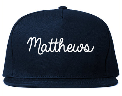 Matthews North Carolina NC Script Mens Snapback Hat Navy Blue