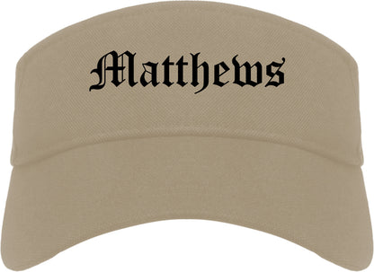 Matthews North Carolina NC Old English Mens Visor Cap Hat Khaki