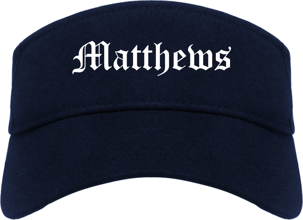 Matthews North Carolina NC Old English Mens Visor Cap Hat Navy Blue