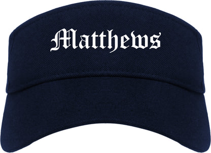Matthews North Carolina NC Old English Mens Visor Cap Hat Navy Blue