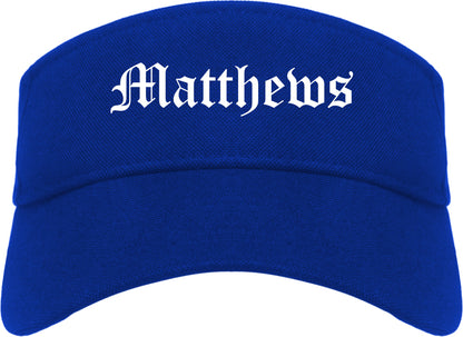 Matthews North Carolina NC Old English Mens Visor Cap Hat Royal Blue