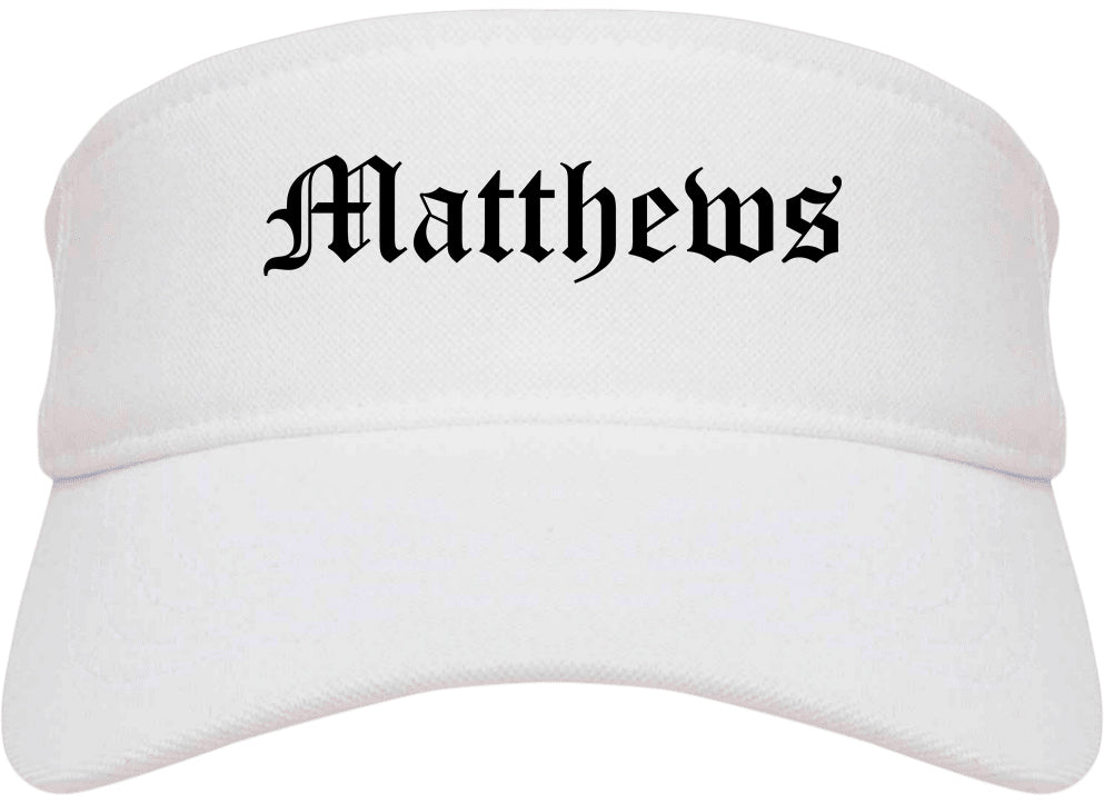 Matthews North Carolina NC Old English Mens Visor Cap Hat White