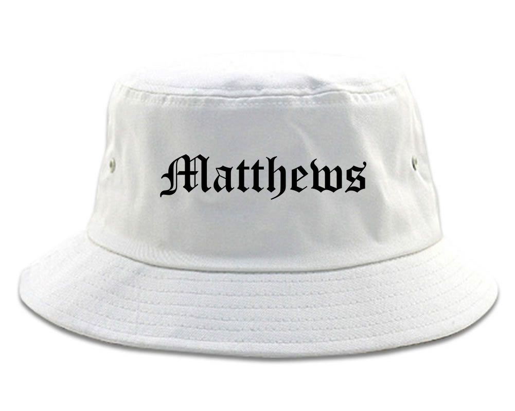 Matthews North Carolina NC Old English Mens Bucket Hat White