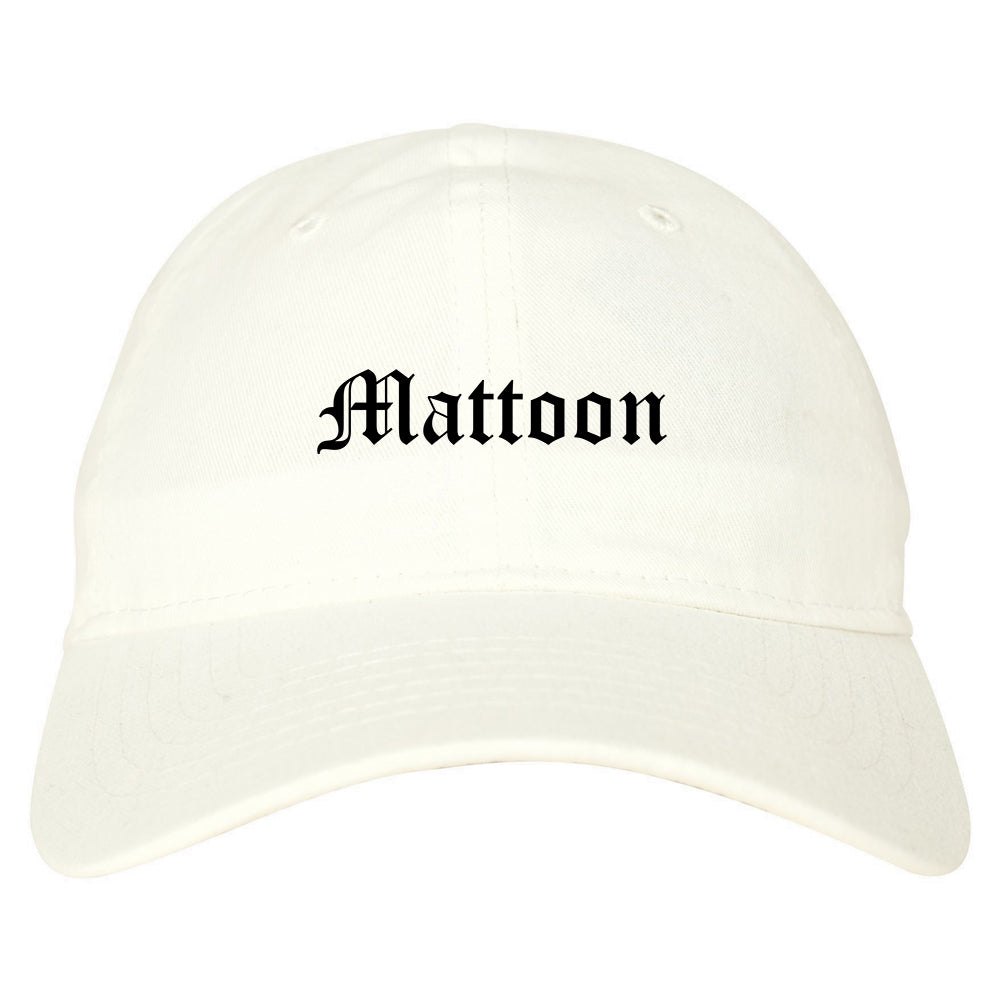Mattoon Illinois IL Old English Mens Dad Hat Baseball Cap White