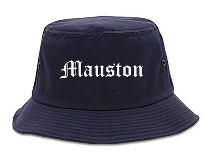Mauston Wisconsin WI Old English Mens Bucket Hat Navy Blue
