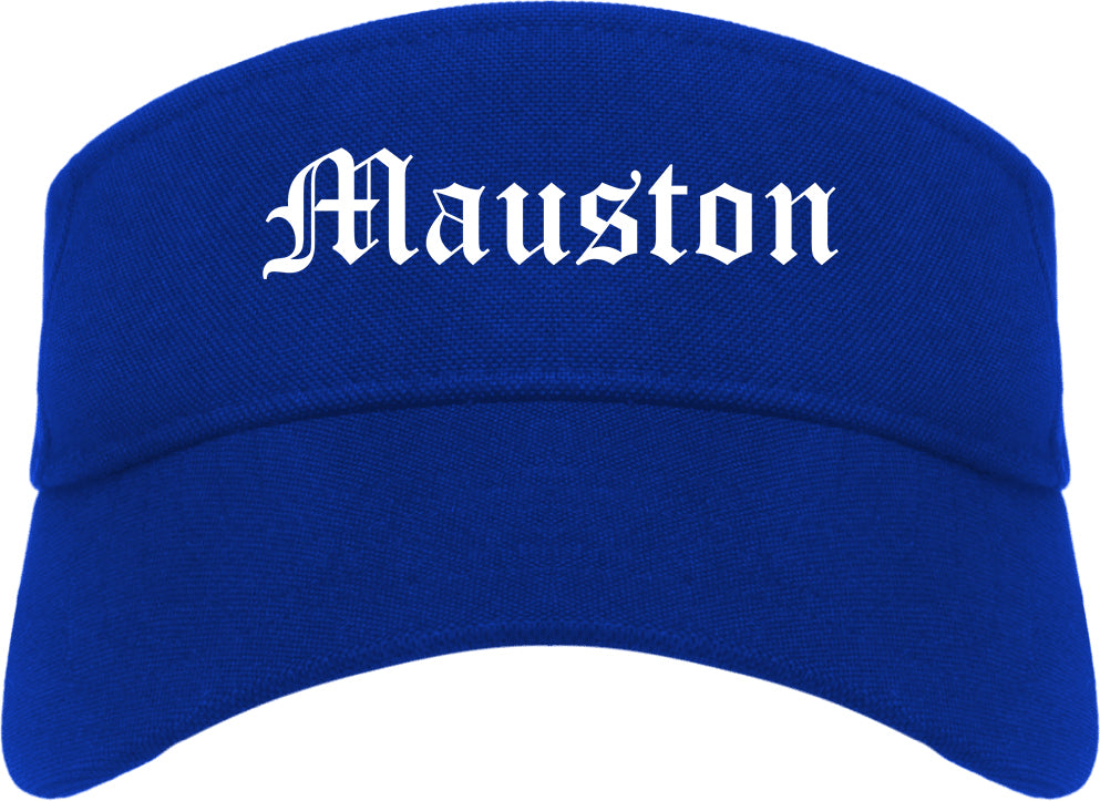 Mauston Wisconsin WI Old English Mens Visor Cap Hat Royal Blue