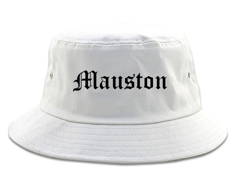 Mauston Wisconsin WI Old English Mens Bucket Hat White